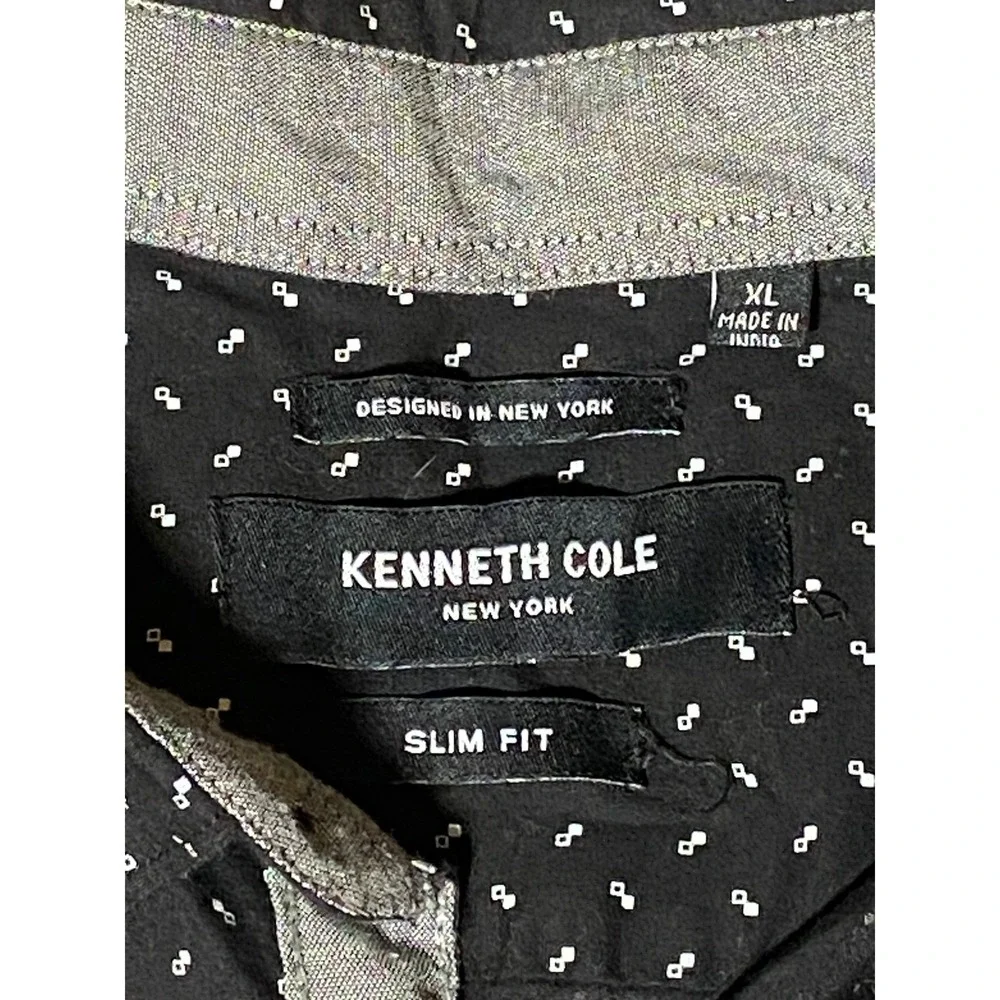 Kenneth Cole Men's XL Slim Fit Black White Micro Dot Button Down Shirt